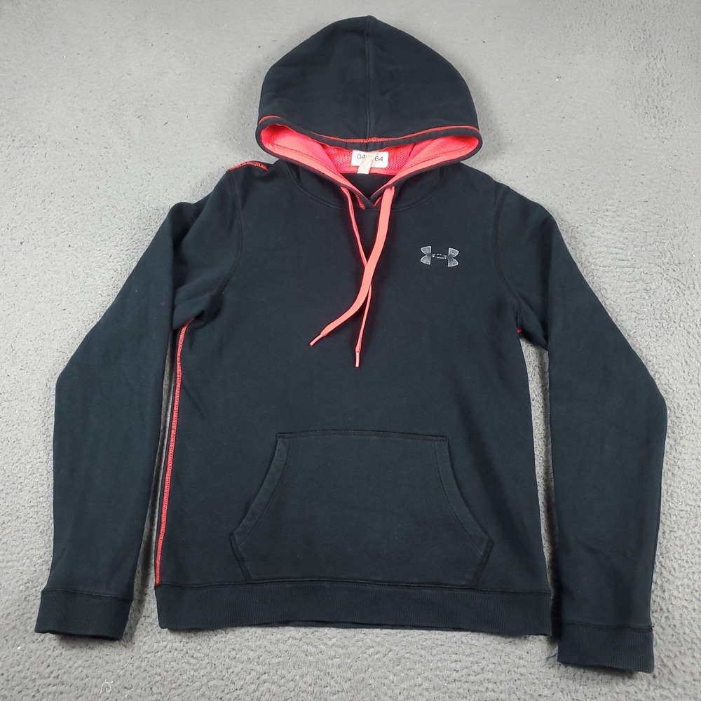 Under Armour Womens Small Black Pullover Hoodie Sweatshirt Pink Trim Logo